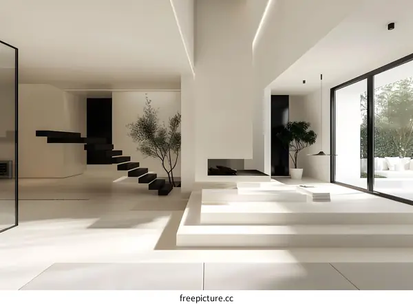 Modern Interior Design with Black Staircase and White Walls