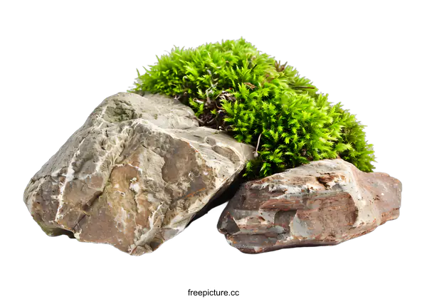 [Transparent Background PNG]Green Moss Growing on Rocks