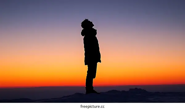 Silhouette of a Person Contemplating the Sunrise