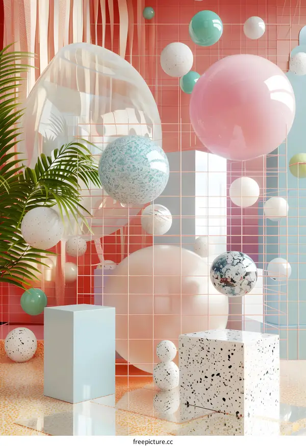 Abstract 3D Render of Geometric Shapes with Pink and Blue Colors