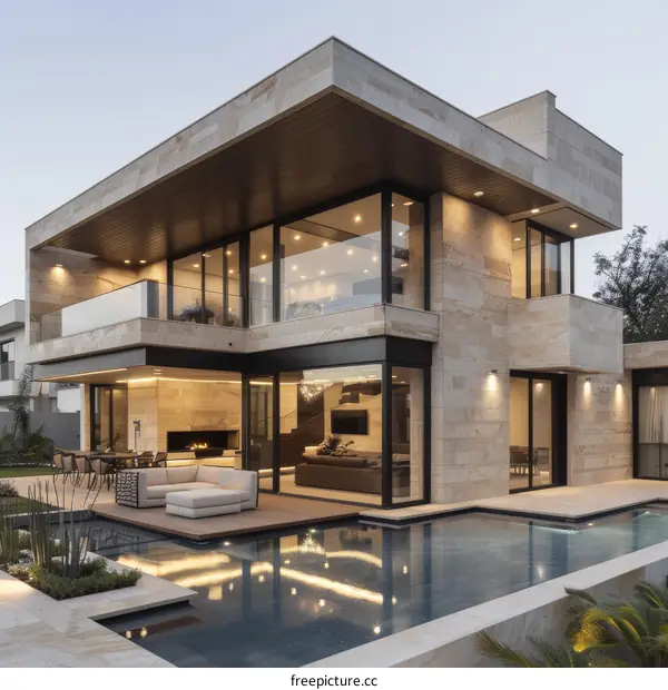 Modern Minimalist Villa Design with Pool and Stone Exterior