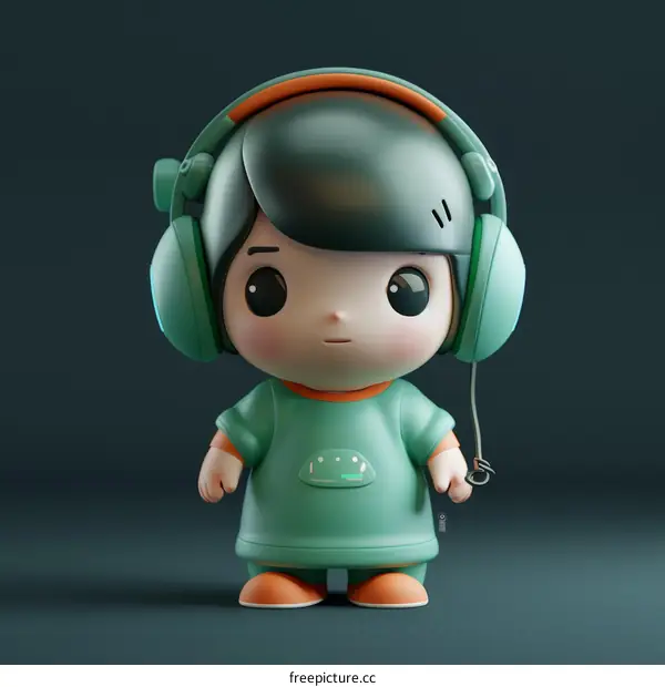 3D rendering of a cute cartoon character wearing headphones