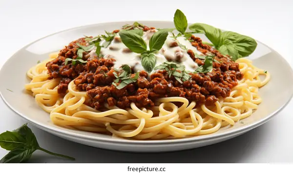Classic Spaghetti with Meat Sauce and Basil