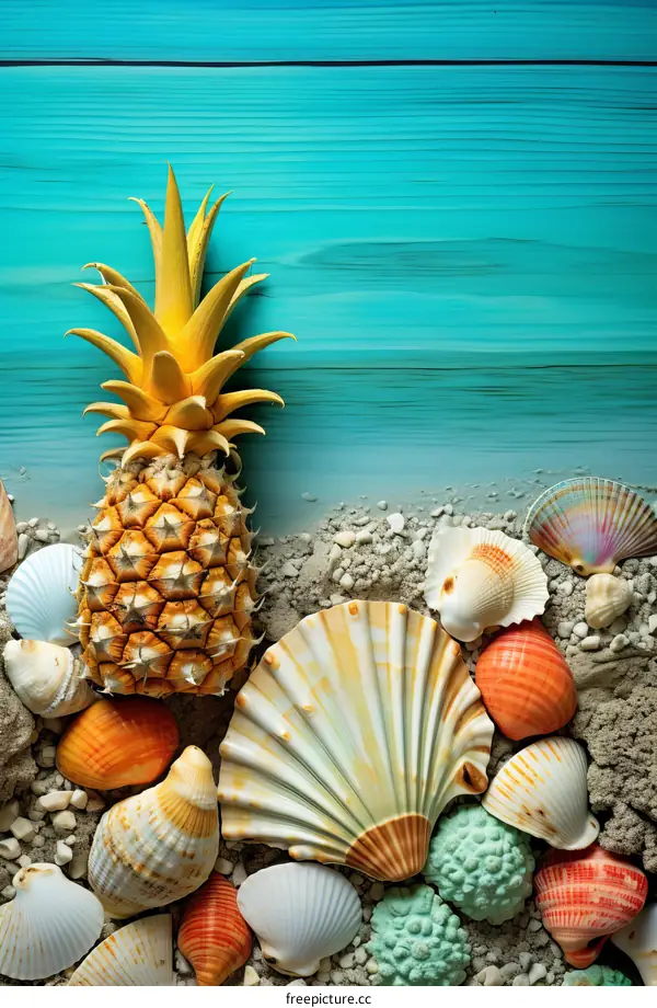 Beach theme with pineapple and seashells