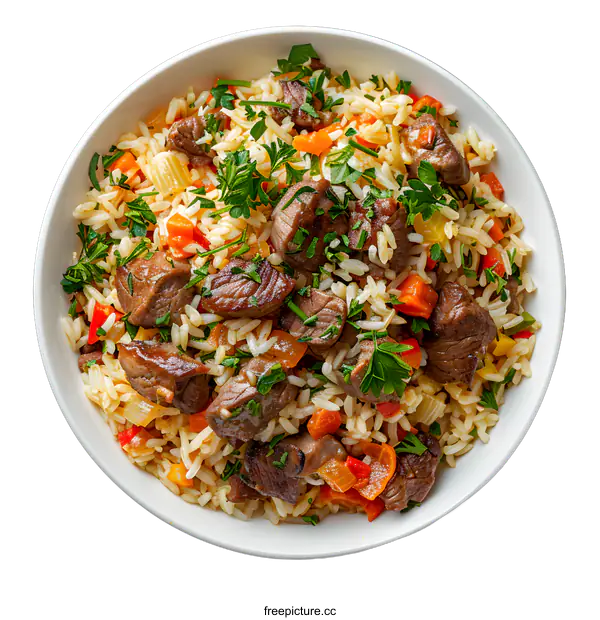 [Transparent Background PNG]Beef and rice with carrot and bell pepper