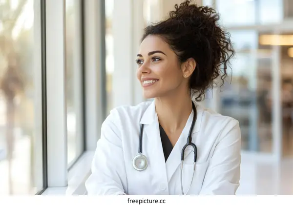 Smiling Female Doctor by Window