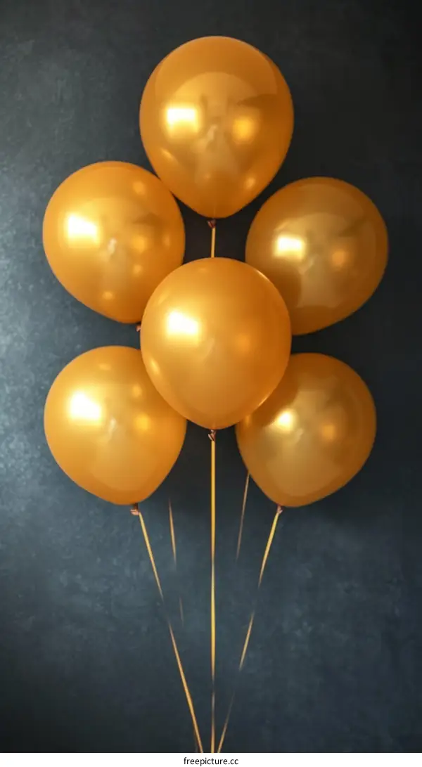 A bunch of gold balloons on a dark blue background