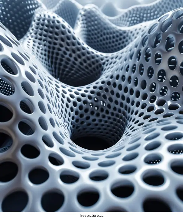 Abstract Futuristic Structure with Perforated Metallic Surface