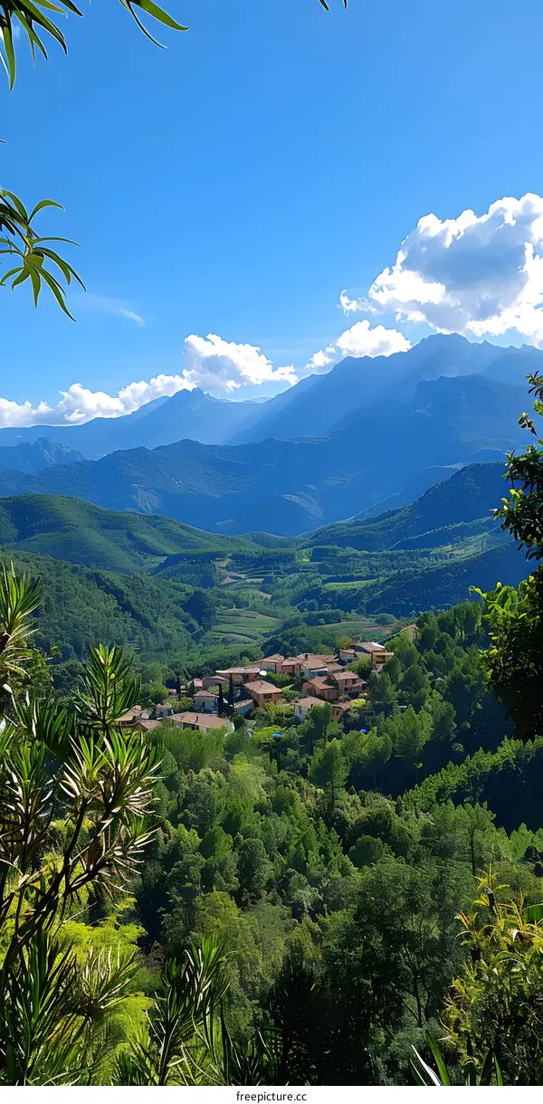 Aerial View of Mountain Village in Spain