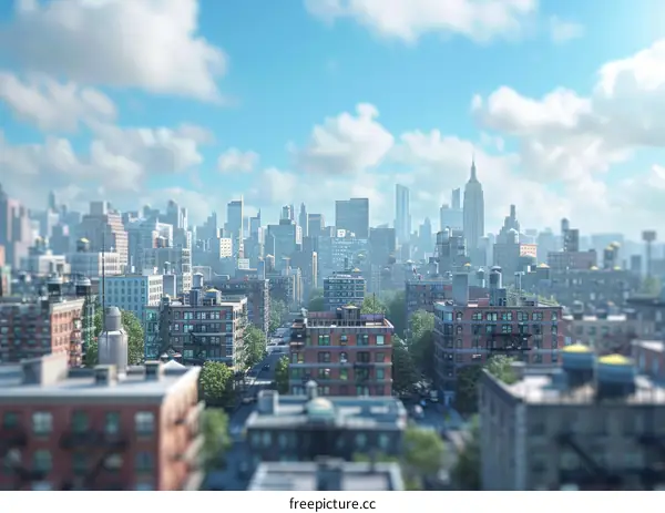 Modern Cityscape with Skyscrapers and Blue Sky