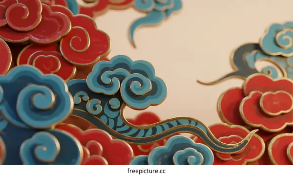 Elegant Chinese Cloud Pattern Decoration with Red and Blue Colors