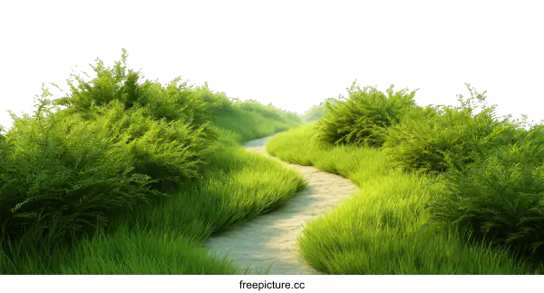 [Transparent Background PNG]Green Grass Path in Nature Landscape
