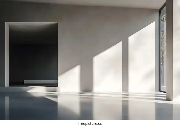 Minimalist Interior Design With Sunlight Streaming Through A Window