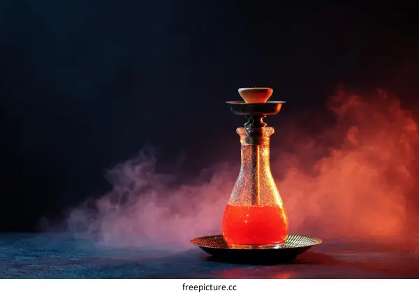 Hookah with Red Liquid and Smoke