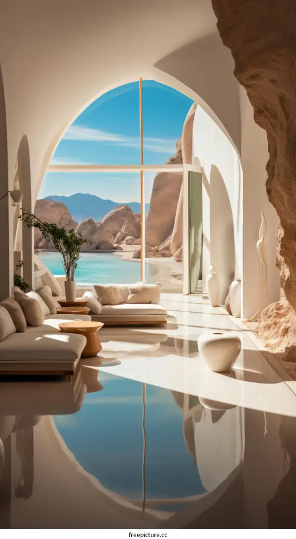 Modern luxury house interior with amazing view