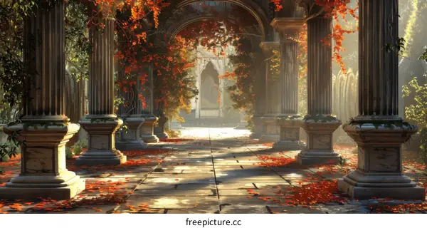 Mystical Autumn Garden with Colorful Trees