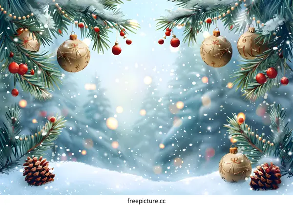 Christmas tree with Christmas decorations in the snow