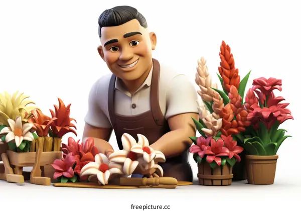 Male florist arranging flowers