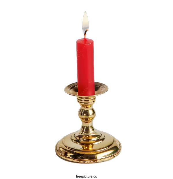 [Transparent Background PNG]Gold Candle Holder with Red Candle