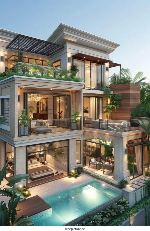 Luxury Mansion with Pool and Garden Design