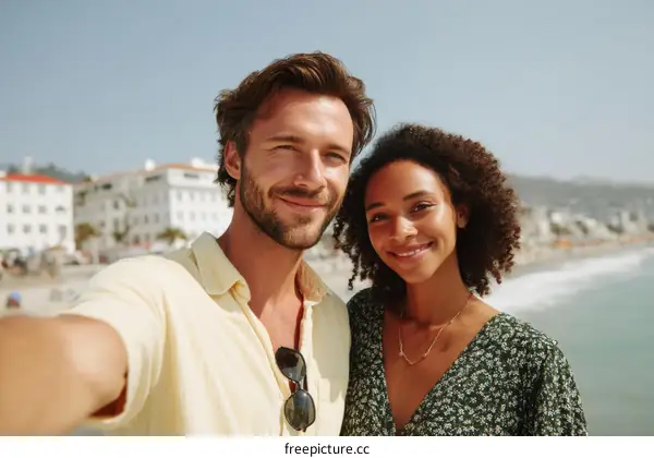 Couple Selfie by the Seaside Town