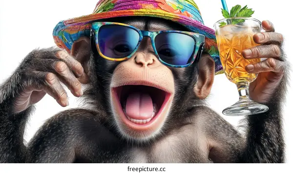 Funny Monkey with Sunglasses and Cocktail