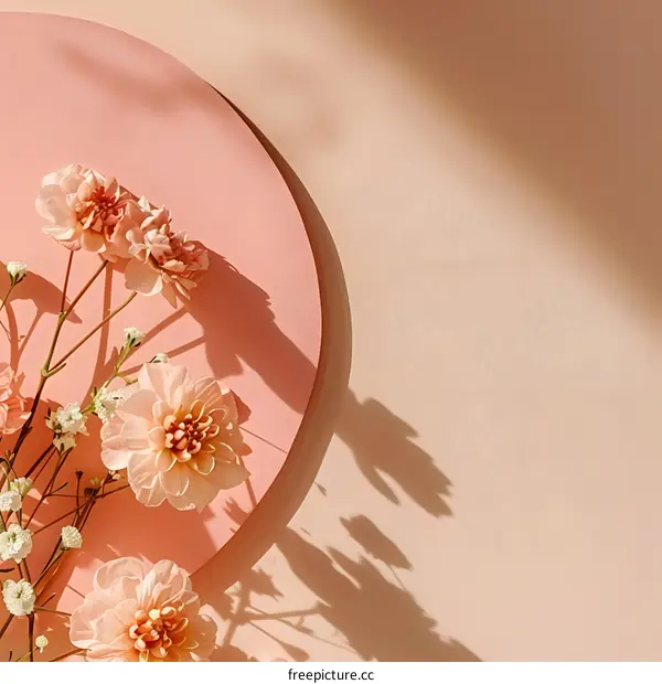 Pink Flowers on a Pink Background with Shadows