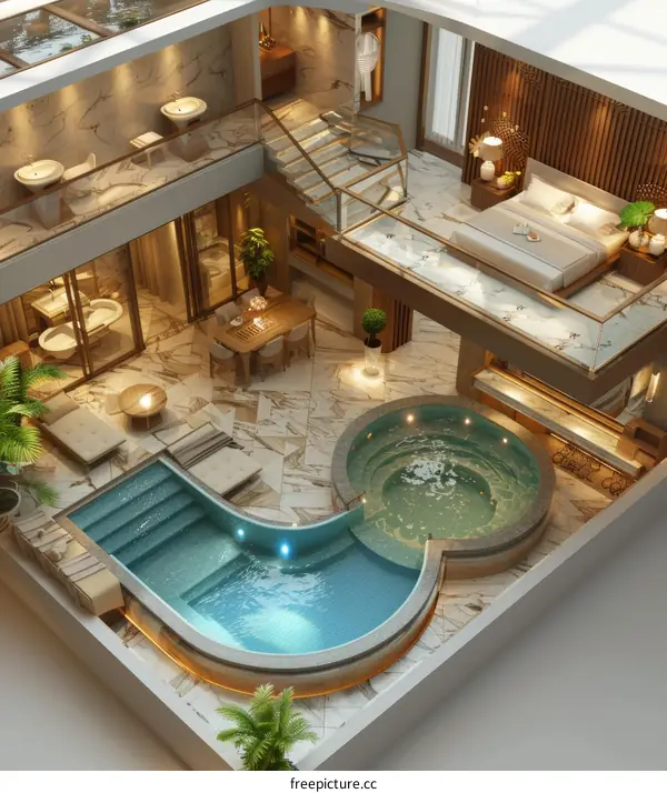 Luxury Multi-Level House Design with Indoor Pool and Jacuzzi