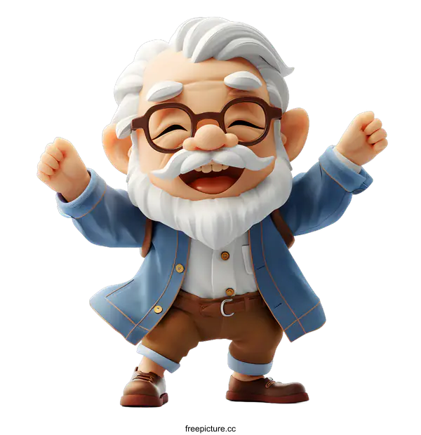 [Transparent Background PNG]Cheerful 3D grandpa character