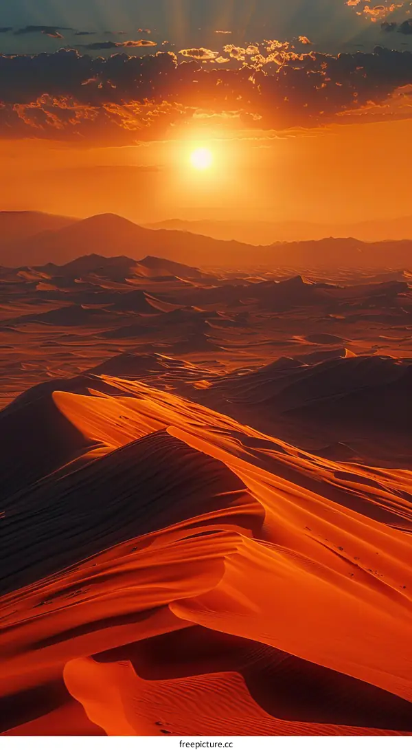 Desert Landscape at Sunset with Rolling Sand Dunes