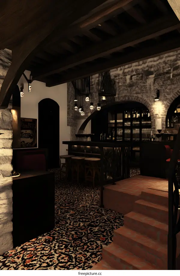 Interior Design of a Bar with Brick Wall and Wooden Ceiling