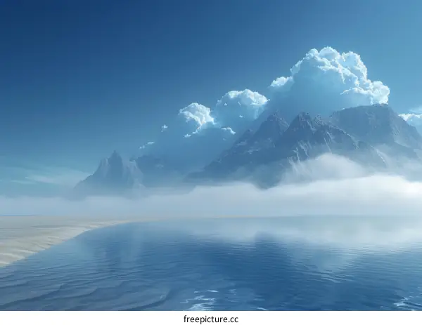 Fantasy Mountain Peaks and Lake