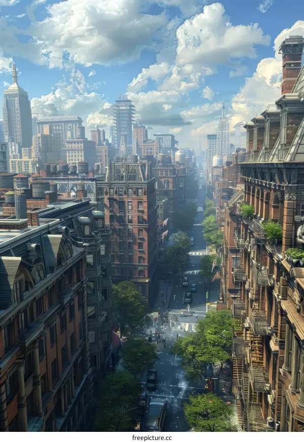 Urban Street View in a Cityscape Illustration