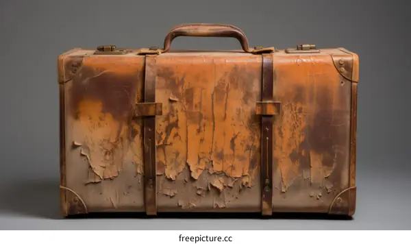 Vintage brown suitcase with peeling paint
