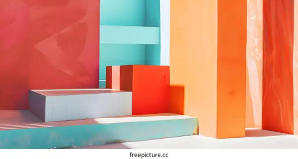 Abstract Minimalist Architecture with Colorful Geometric Shapes