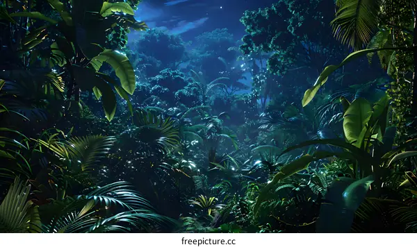 Jungle Night With Moon and Stars