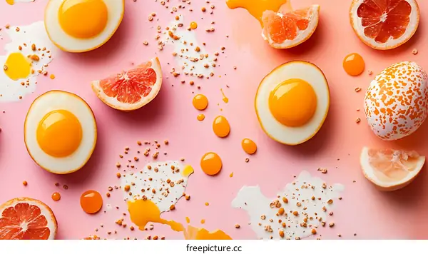 Pink Background with Eggs and Citrus Fruit