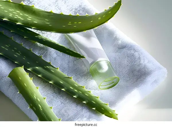 Aloe Vera Gel on Towel with Leaves