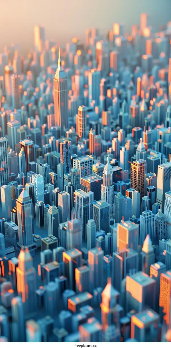 Blue and Orange Cityscape with Isometric Perspective