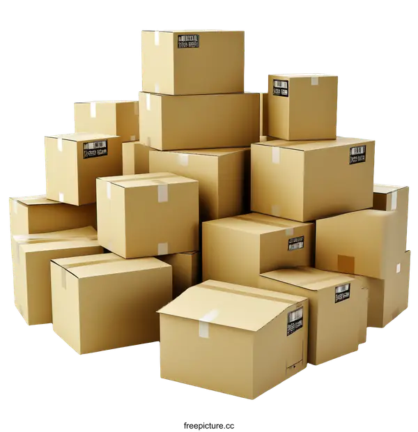 [Transparent Background PNG]Stacked Cardboard Boxes for Shipping and Moving