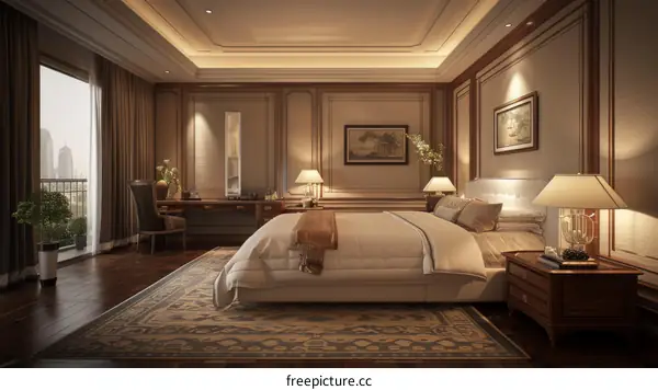 Luxurious and Modern Bedroom with City Night View