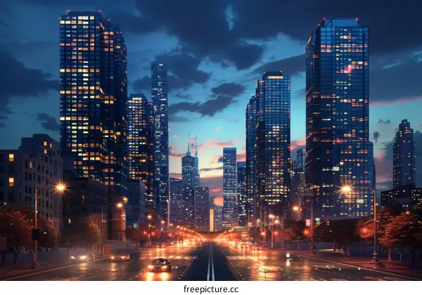 Illuminated Cityscape at Twilight