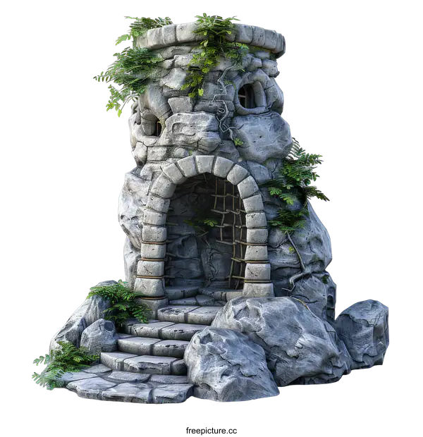 [Transparent Background PNG]Fantasy Stone Watchtower Surrounded by Vines