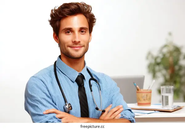 Portrait of Young Male Doctor in Professional Medical Attire
