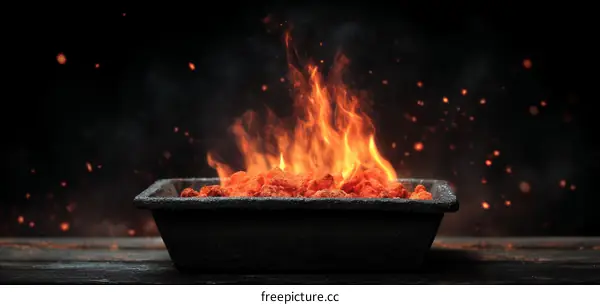 Burning Charcoal in a Rectangular Tray
