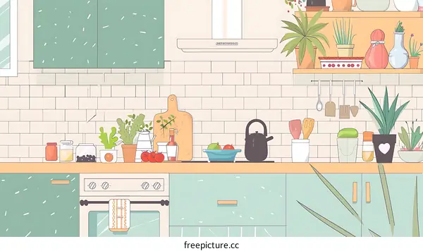 Modern Kitchen Interior Design Illustration With Green Cabinets