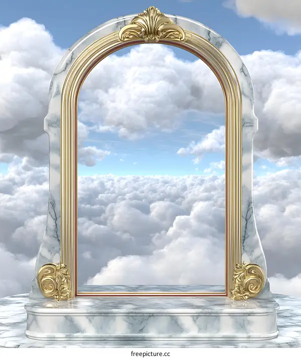 Golden Marble Archway With Clouds Background