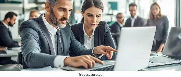 Business Colleagues Working on Laptop in Office