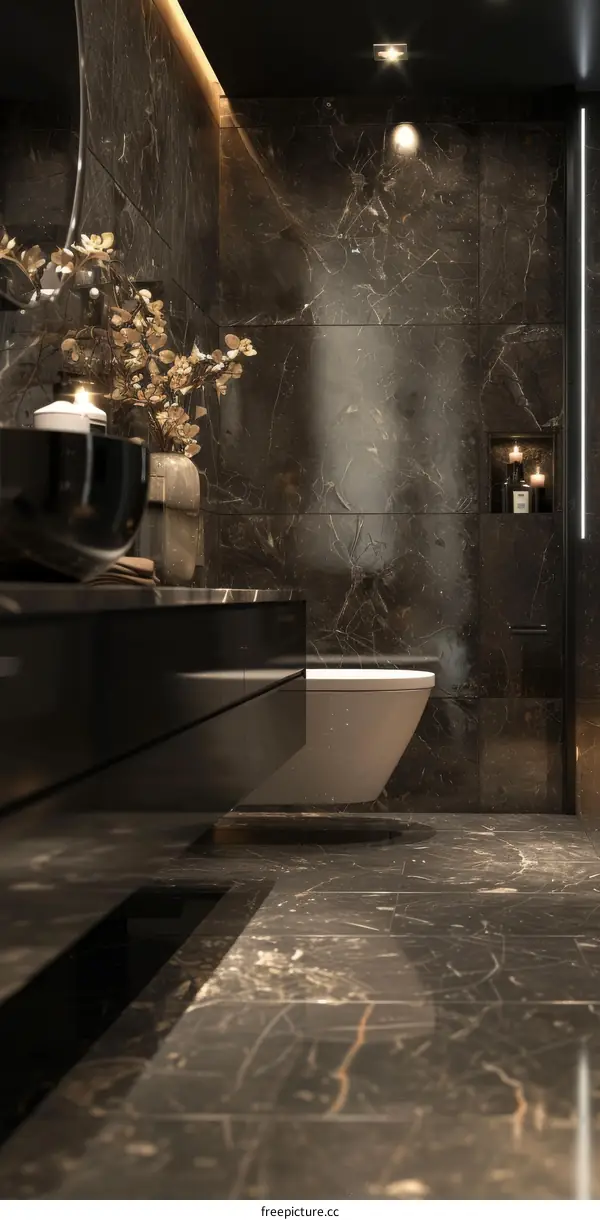 Dark Marble Bathroom Interior