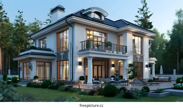 Three-story white modern villa